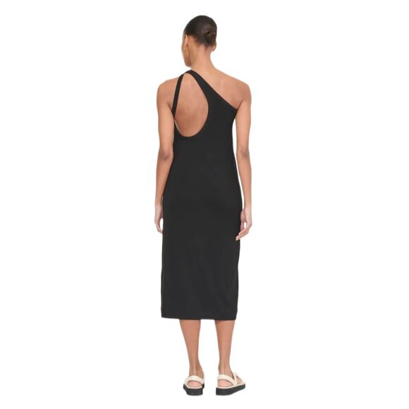 NWOT Ninety Percent Black Stretch Asymmetric Strap Dress | One-Shoulder Dress - Picture 2 of 10